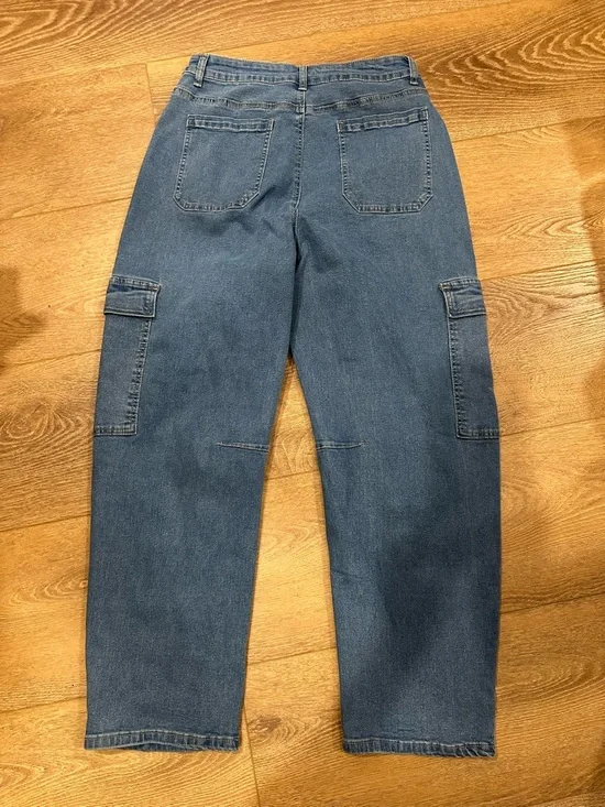 Blue Denim Cargo Barrel Jeans - Picture 2 of 6